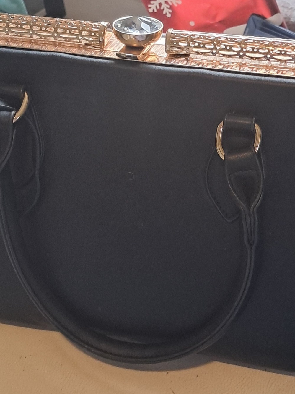 Charming Charlie Black Satchel with Gold-Tone Frame